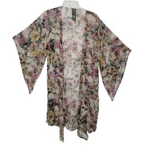 Vince Camuto Sheer Floral Kimono OS Mauve Pink Textured Chiffon Boho Fairycore